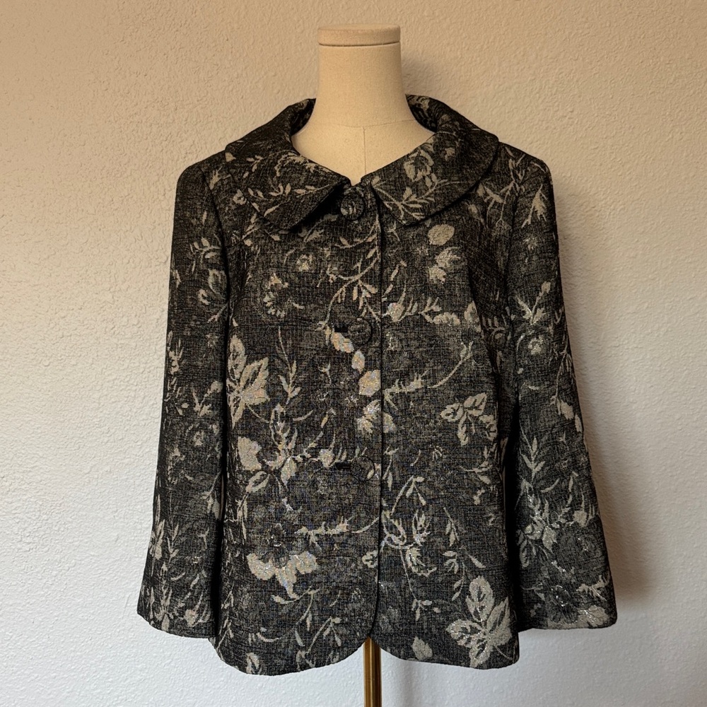 Ann Taylor Floral Suit Jacket Charcoal Gray size 14